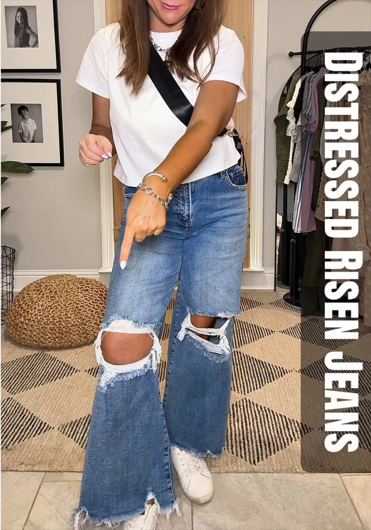TikTok post by @emily.scott.does.tiktok for Walker Rose Boutique. Caption reads: These. Friggin. JEANS.💙🤌🏼 @Walker Rose Boutique....