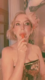 Instagram post by @fionaeustace for Eylure. Caption reads: Behind the scenes getting Katherine Ryan ready to....