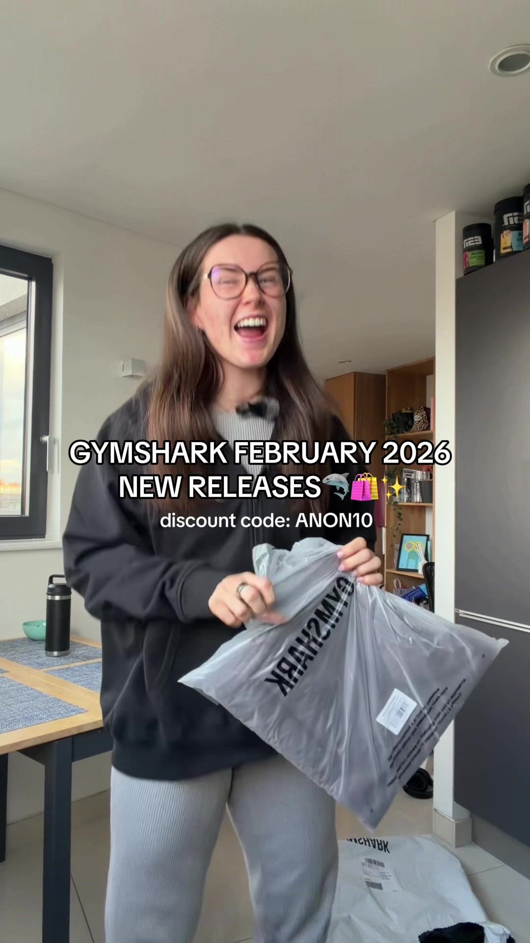 TikTok post by @theanongymgirl for Gymshark. Caption reads: [...] so let’s get into the new gymshark releases....