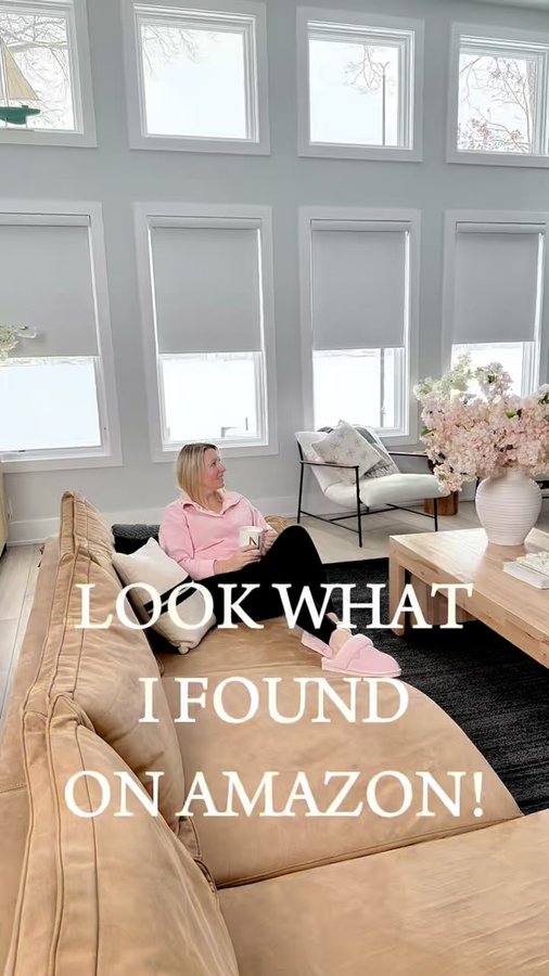 Instagram post by @theshannykate_style for Yoolax Smart Blinds. Caption reads: Look What I Found on Amazon - Affordable Motorized....
