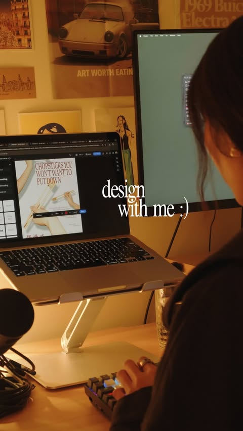 Instagram post by @mylenesmind for Adobe Photoshop. Caption reads: why not make vintage tech posters but with regular....