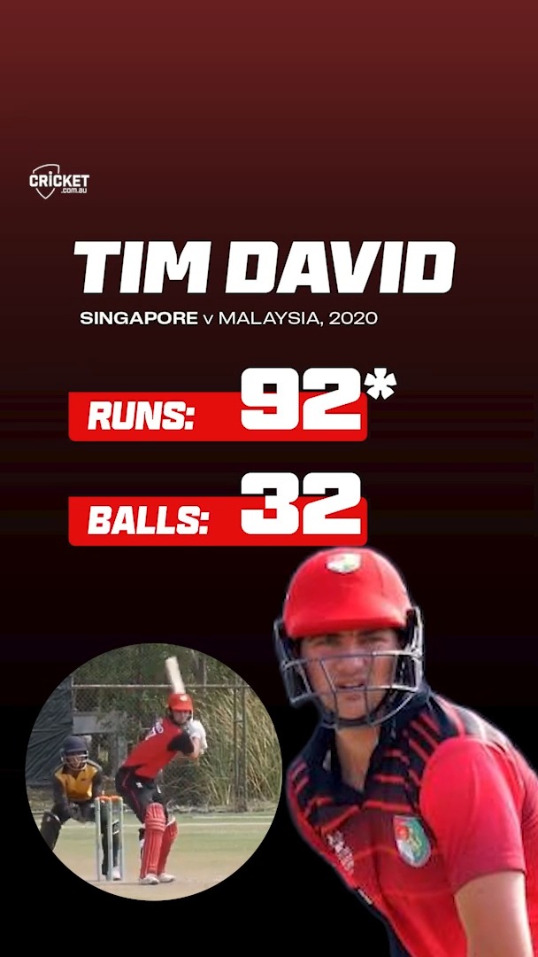 Instagram post by @cricketcomau for Qantas. Caption reads: Tim David's best international innings? It came....