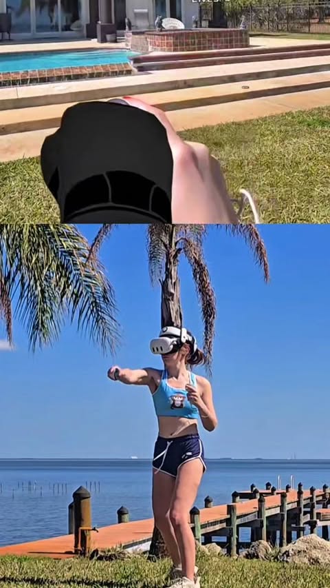 Instagram post by @otter.worldly for Meta Quest. Caption reads: [...] a view 🌴🌞🥊 #vr #fitness #gaming....