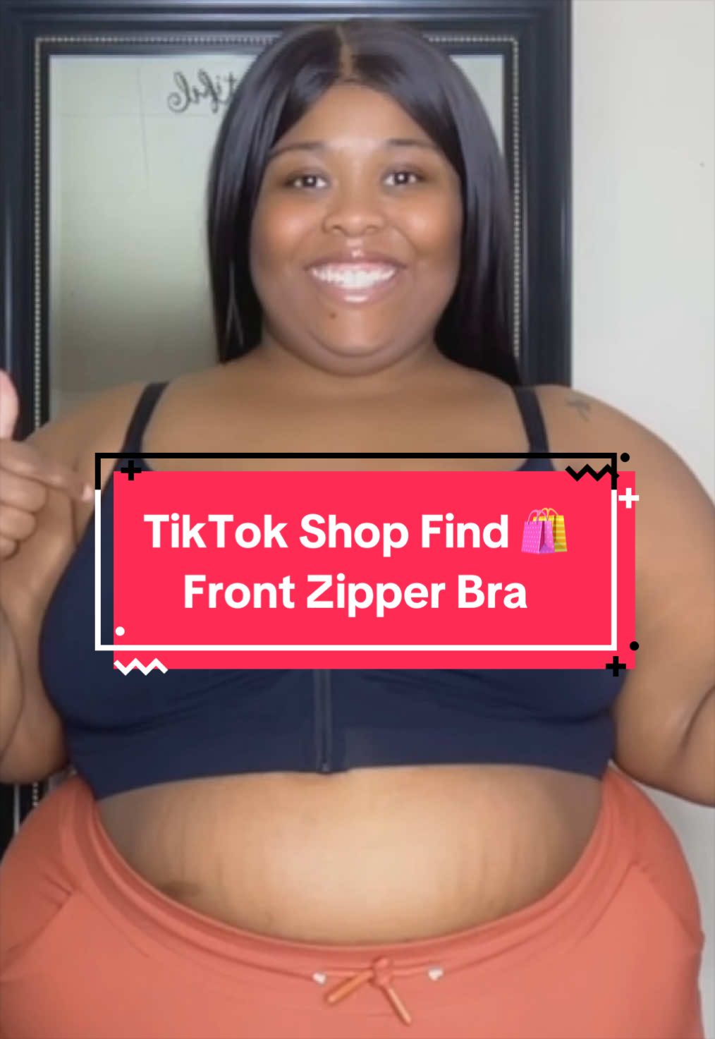 TikTok post by @vibingwithtiff for Shapellx. Caption reads: @SHAPELLX Front Zipper Wireless Bra #TikTokShop....