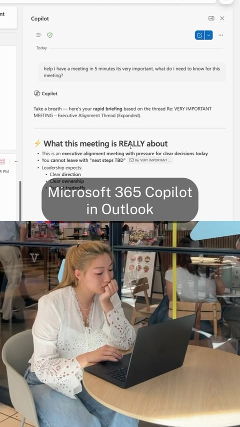 Instagram post by @graceyyliu for Microsoft 365. Caption reads: [...] and get aligned with my team. @microsoft365....