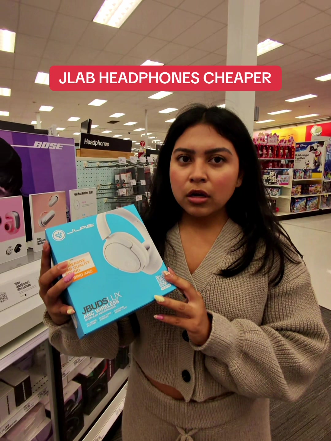 TikTok post by @x9anahi for JLab. Caption reads: @JLab #tiktokshopcreatorpicks #jlabheadphones.
