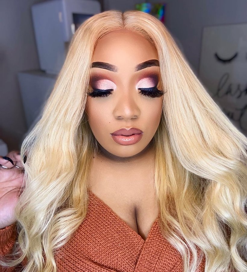 Instagram post by @keebarbb for D Hair Boutique. Caption reads: [...] Lashes @_thebeautyconnect Wig @dhairboutique....