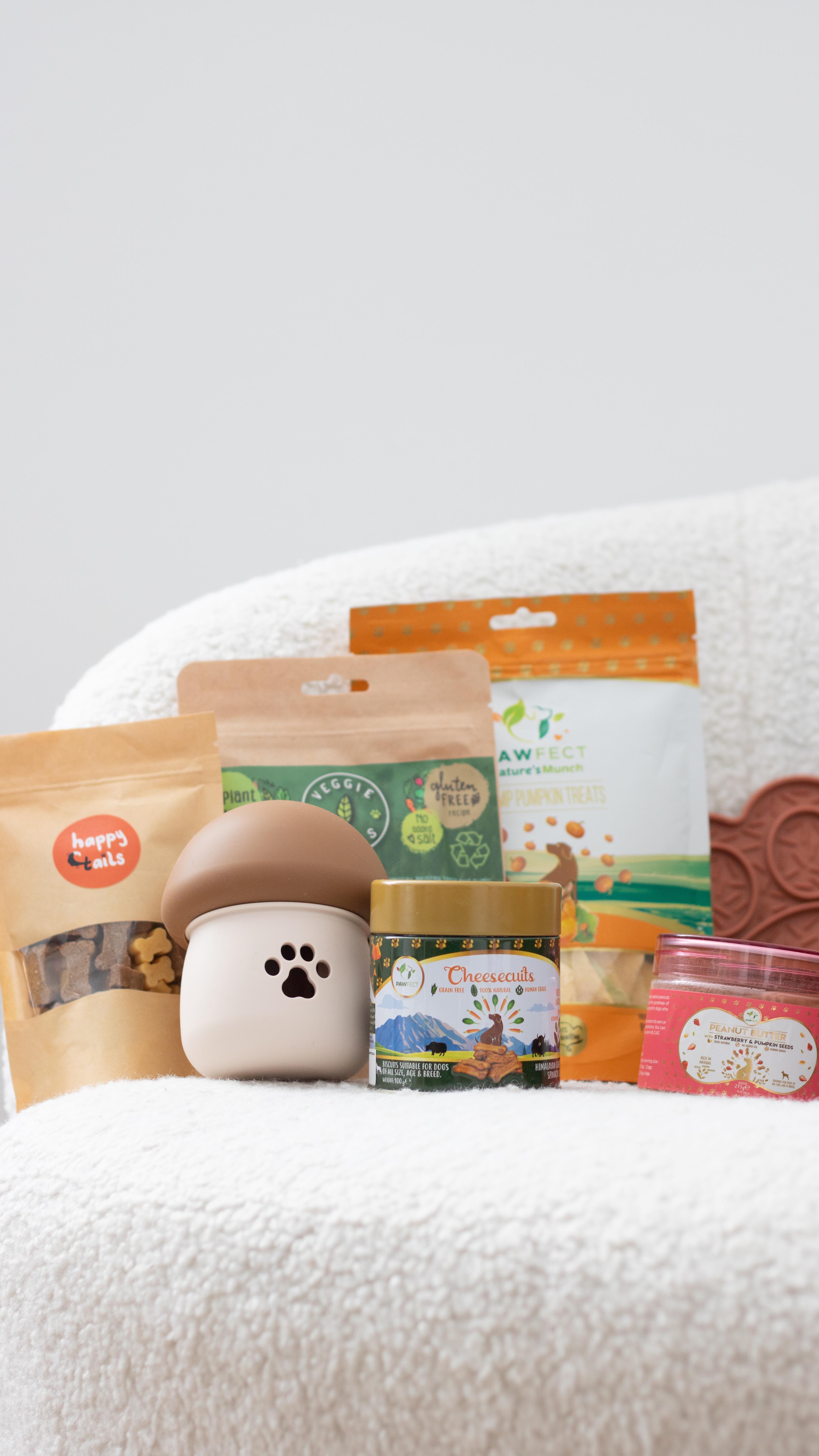 Instagram post by @donald.donut.diaries for Happy Tails Hampers. Caption reads: @happytailshampers providing us with all the....