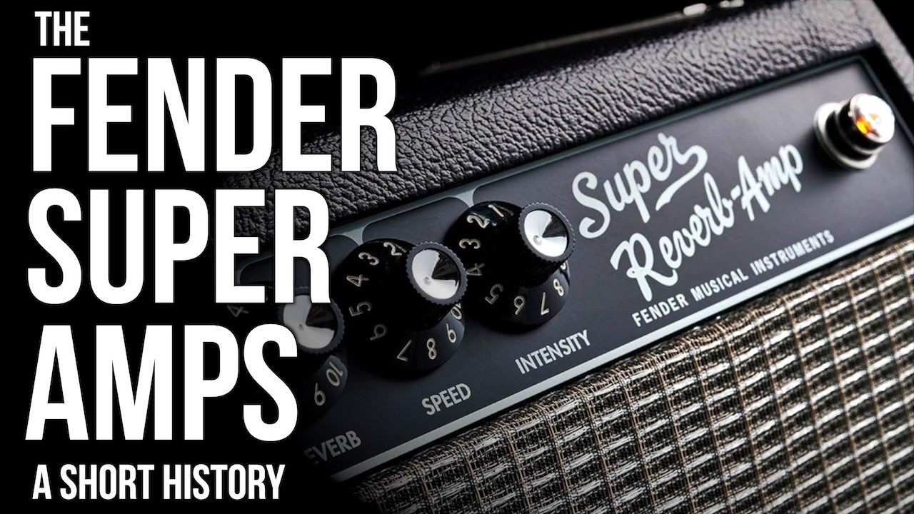 YouTube post by @fivewattworld for Reverb. Caption reads: The Fender Super Amps: A Short History.