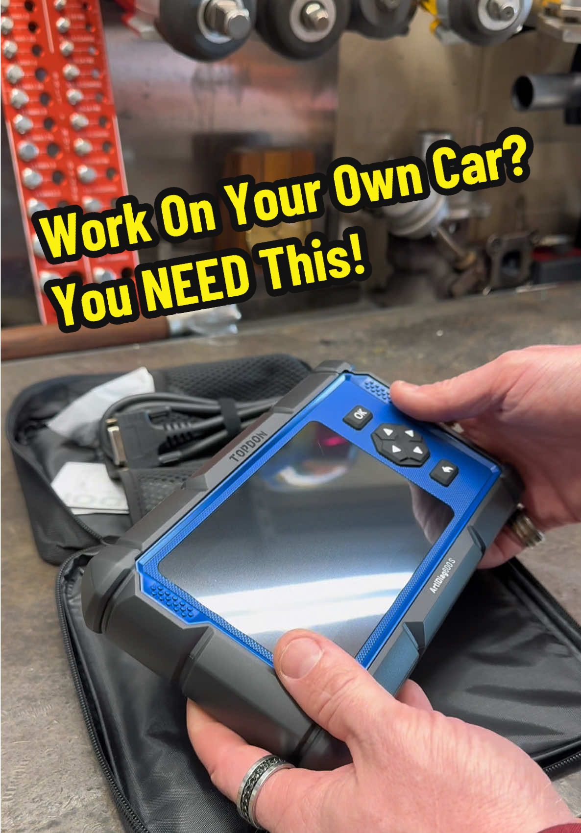 TikTok post by @kuntzfabrication for Topdon. Caption reads: [...] own car this is the scanner you need!....