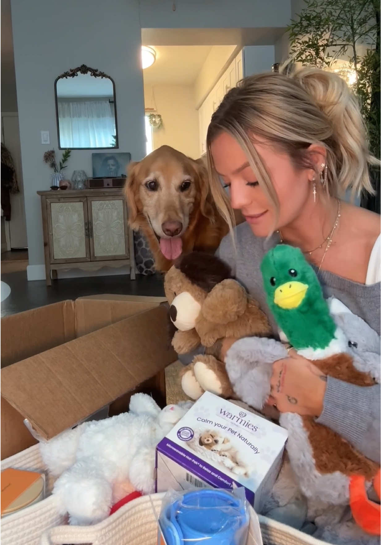 TikTok post by @mrcobywest for Warmies. Caption reads: i’m stealing all of them from him 🤭  @Warmies.