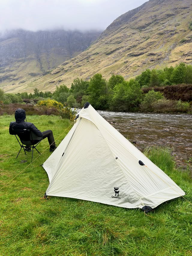 Instagram post by @qunature.europe for Unlimited Scotland. Caption reads: I’ve wanted to camp in this spot ever since hiking....