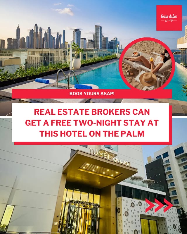 Instagram post by @tumbihotels for Lovin Dubai. Caption reads: ✨ Time to hit pause! ✨⁠ ⁠ Real estate pros, Tumbi....