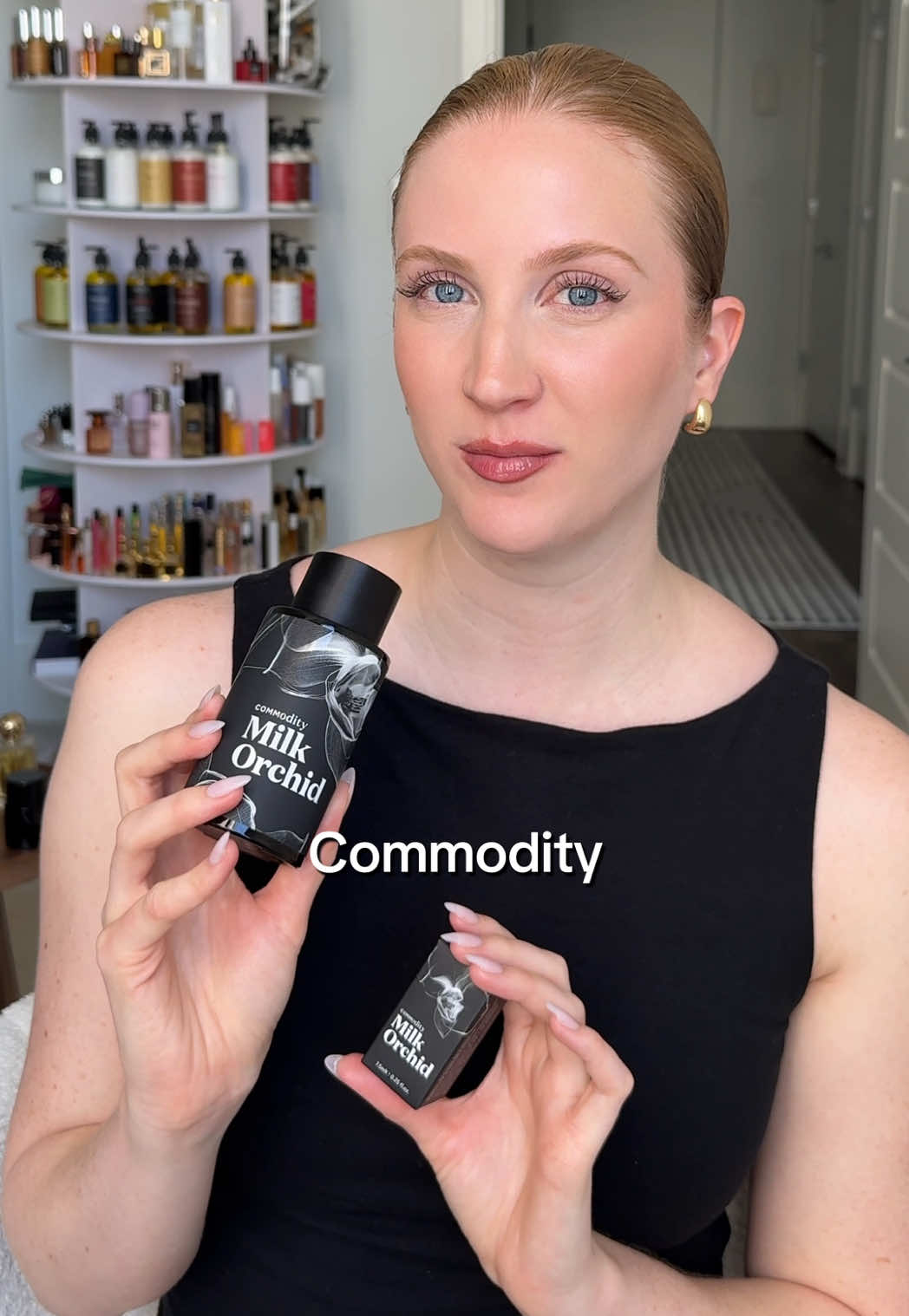 TikTok post by @erinlutzscents for Commodity Fragrances. Caption reads: [...] handled 💐 Milk Orchid from @Commodity....