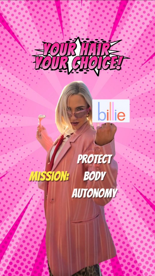 Instagram post by @baileymcwhinnie for Billie. Caption reads: HER HAIR. HER RULES. 👊🏽💥🪒 'Billie and the....