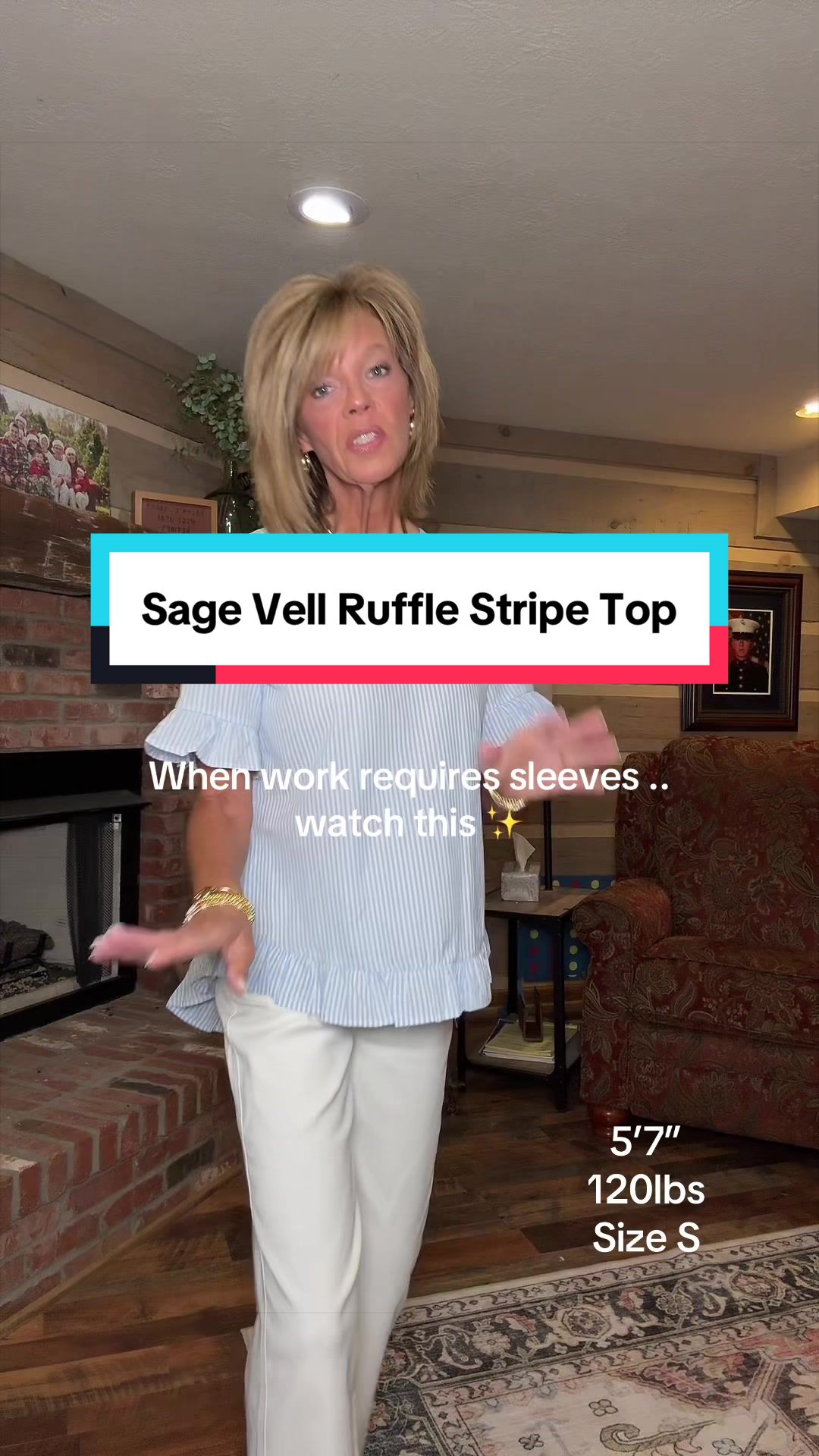 TikTok post by @pattijaustin1224 for SageVell. Caption reads: The cutest work-friendly top for summer☀️💛....