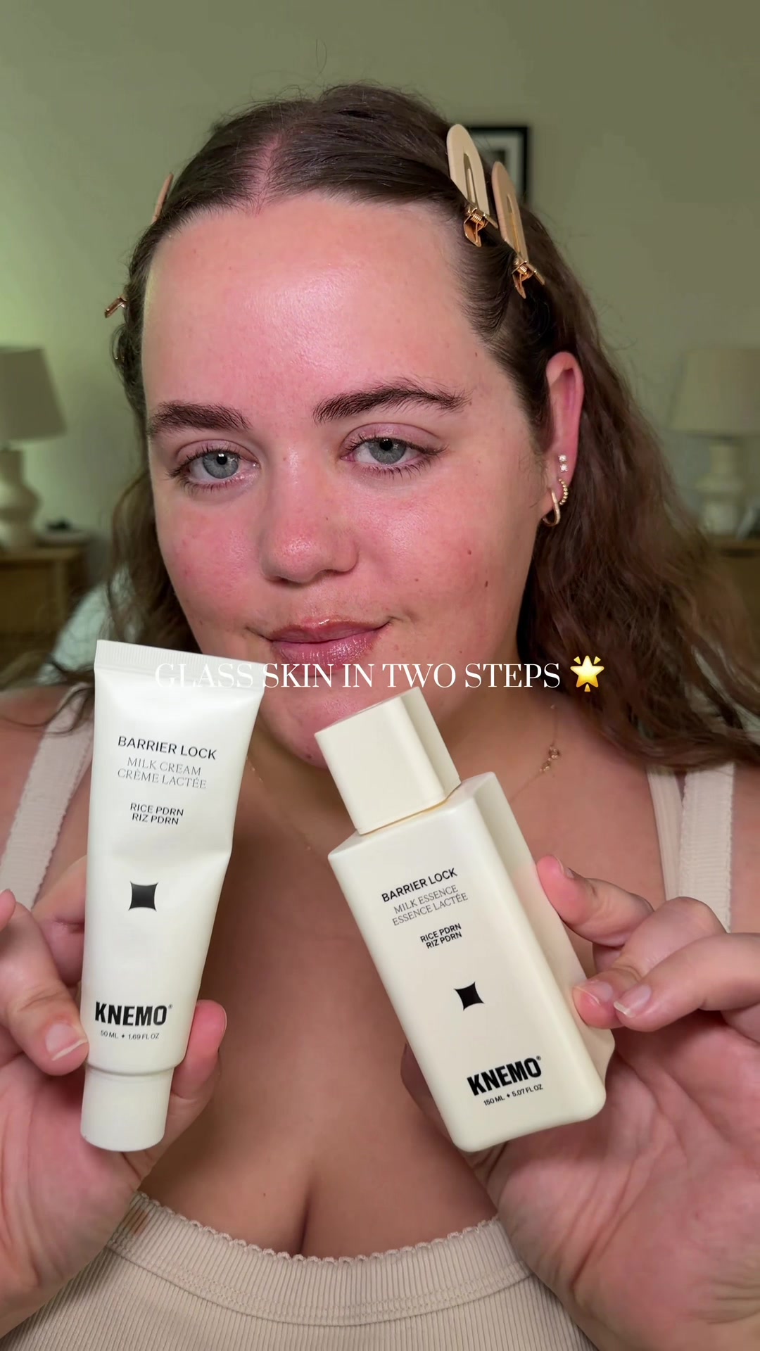 TikTok post by @beautywithtayy_ for Knemo Beauty. Caption reads: Glass skin in 2 simple steps with the @KNEMO™....