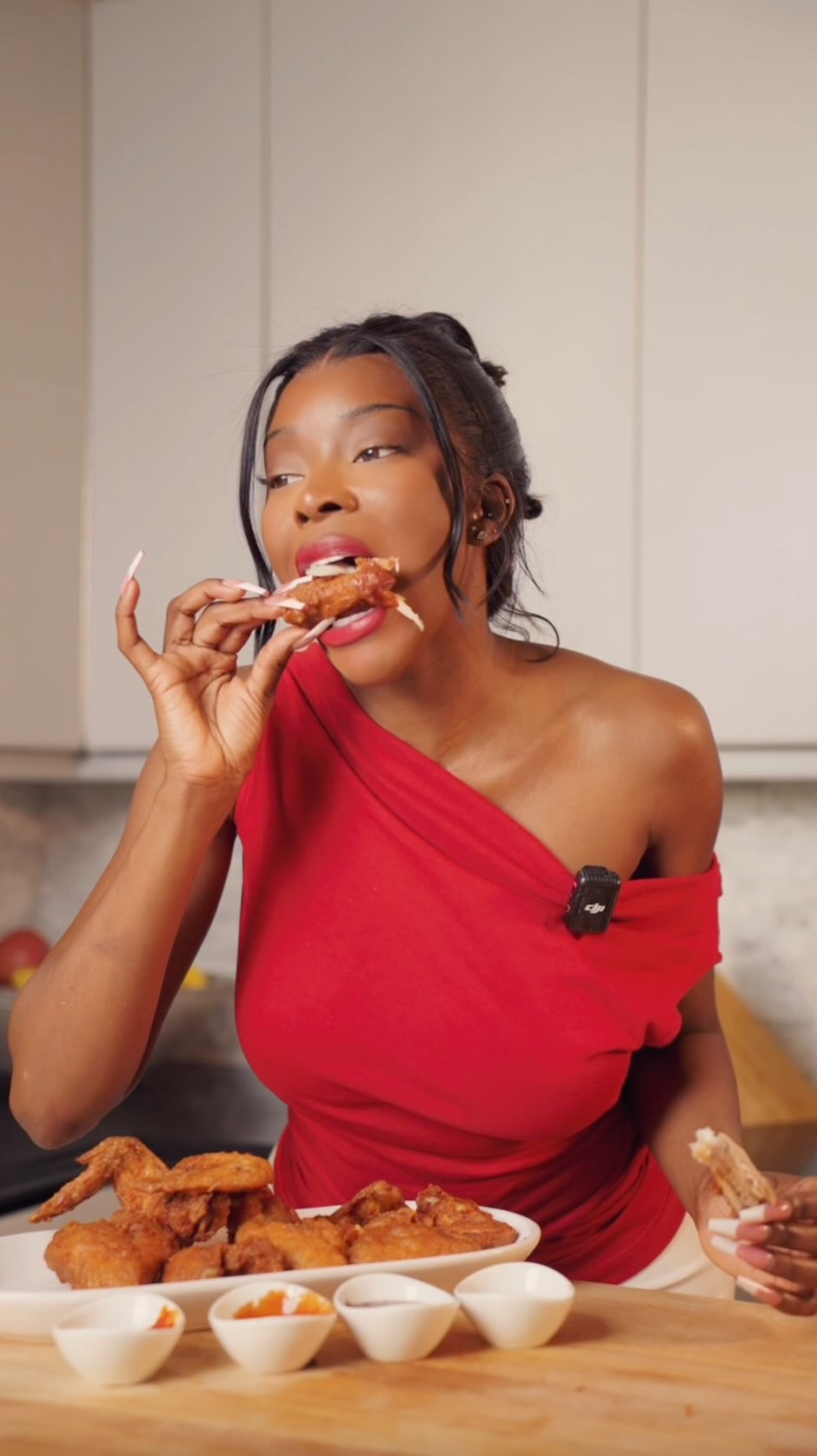 Instagram post by @chelsealazkani for Selfridges. Caption reads: Hot sauce, hot lips, hot takes 🌶 Putting taste....