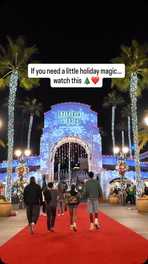Instagram post by @ourfamilyvine for Universal Studios Hollywood. Caption reads: If you’re looking for a little holiday magic this....