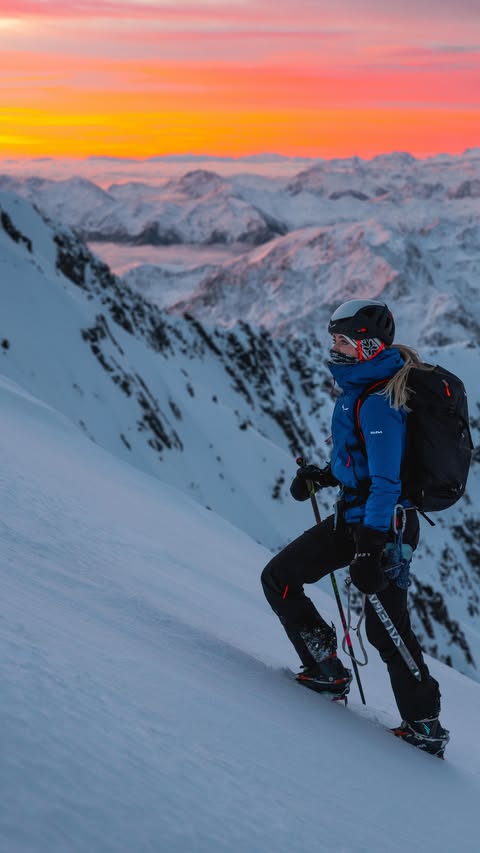 Instagram post by @sabrina_krmmr for SALEWA. Caption reads: [...] the north face in the best conditions •....