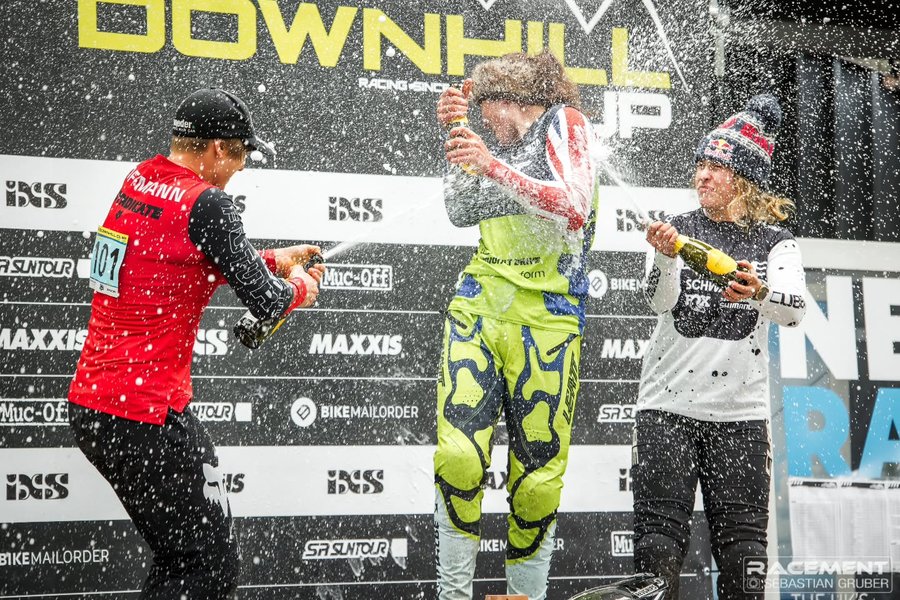 Instagram post by @aonracing_ for 6D Helmets. Caption reads: Race recap - Round 2 of the IXS European Downhill....