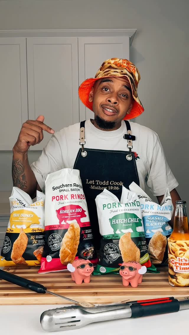 Instagram post by @lettoddcook for Pork Rinds. Caption reads: Pulled up to the BBQ with pork rinds and I had....