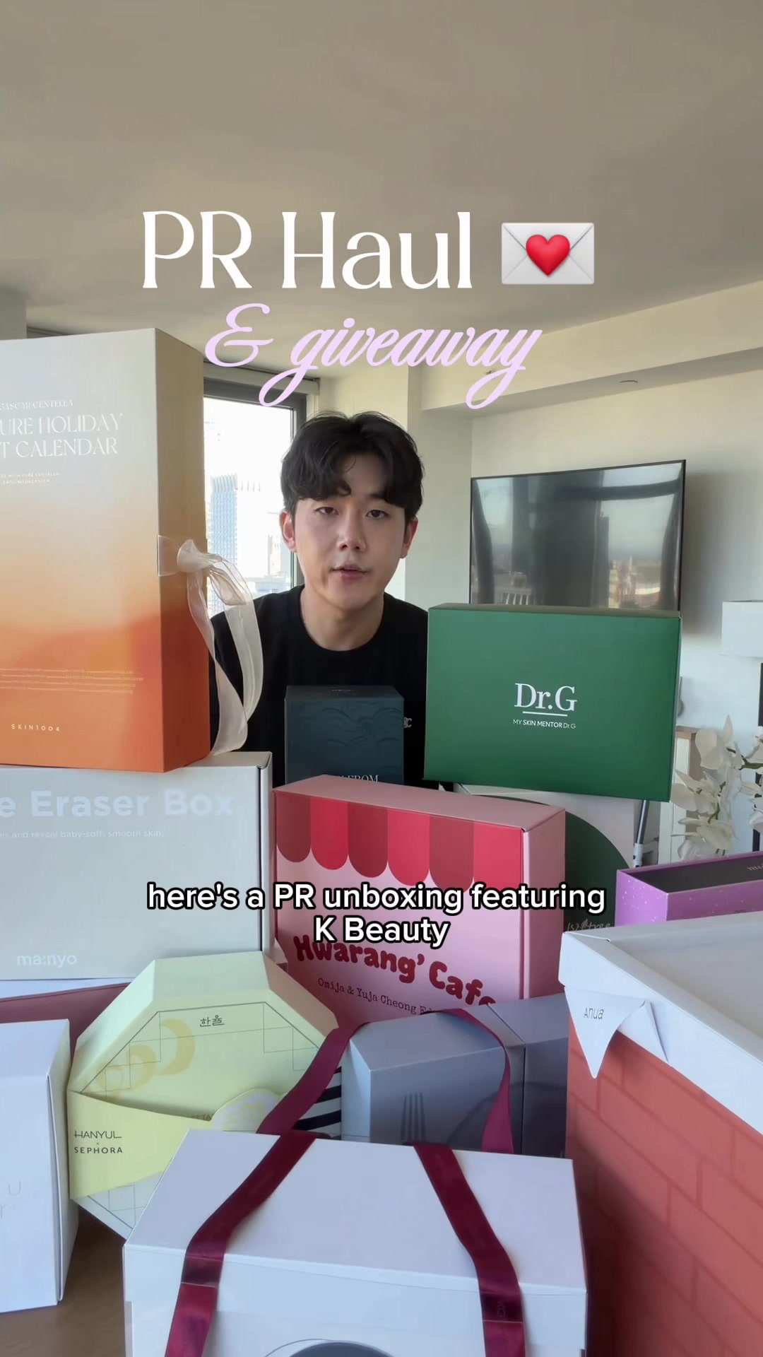 TikTok post by @brutechoi for Sulwhasoo. Caption reads: Massive PR Haul and giveaway ft kbeauty #prpackage....