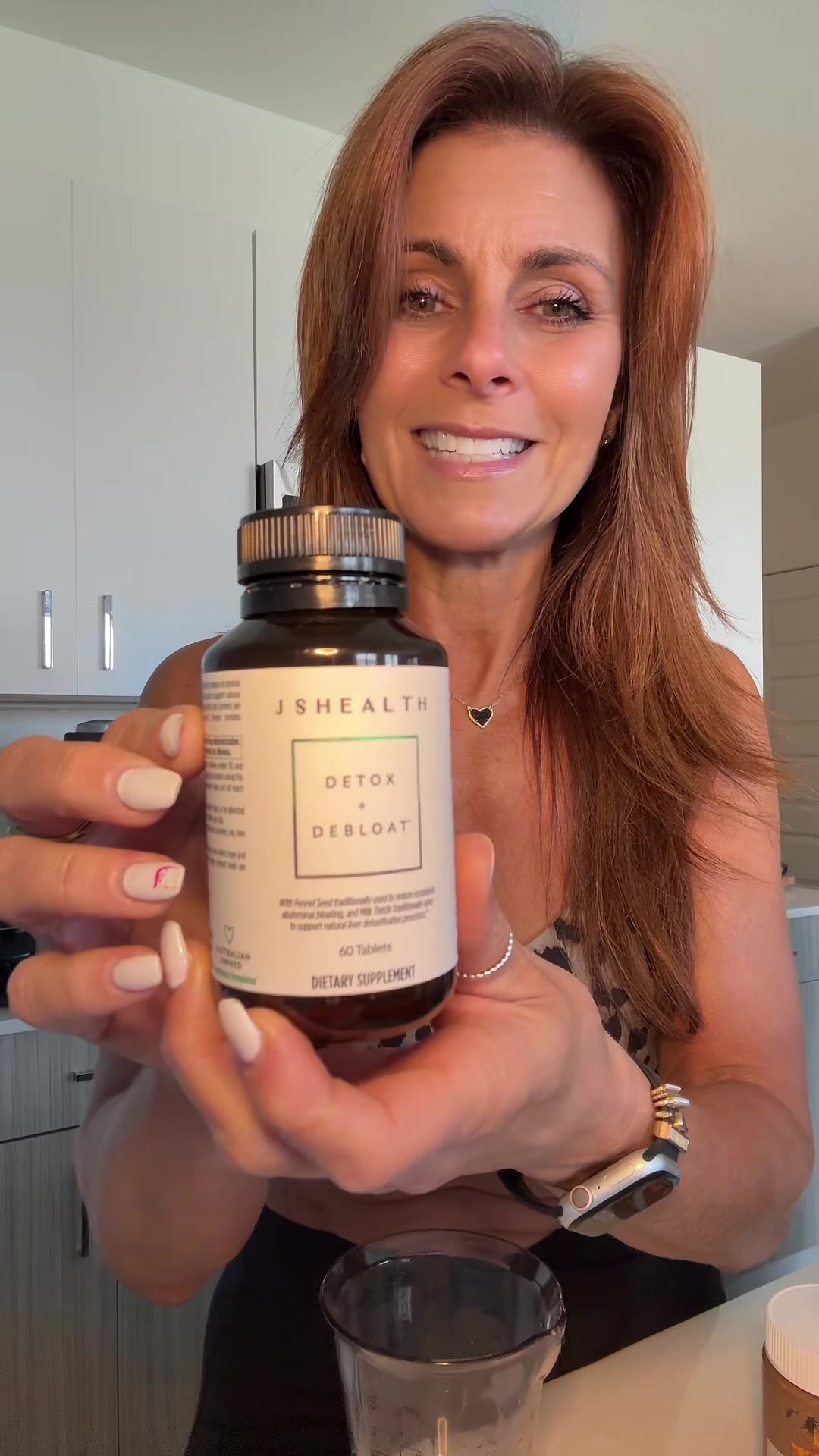 TikTok post by @maryschrank for JSHealth Vitamins. Caption reads: THANK GOD FOR THIS DEBLOAT SUPPLEMENT 🙏🙌....