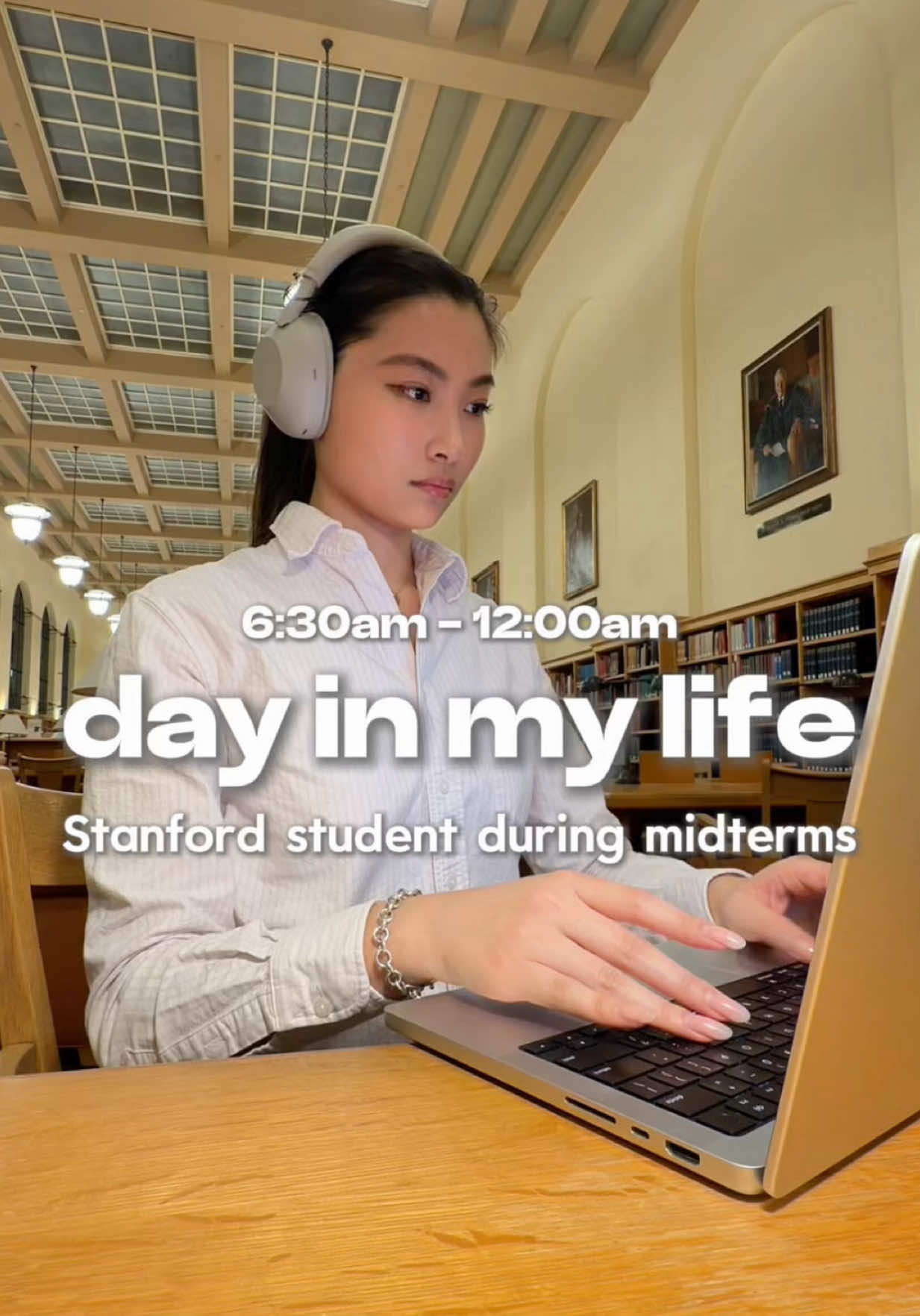 TikTok post by @mia_yilin for Tinder. Caption reads: day in the life of a stanford student during....