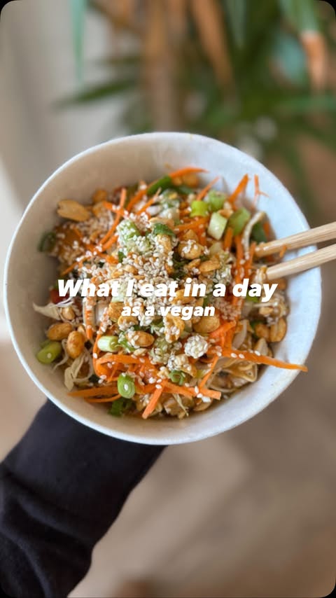 Instagram post by @vgnsofia for Biomel. Caption reads: What I eat in a day as a vegan 🌱 for inspo

🥯....