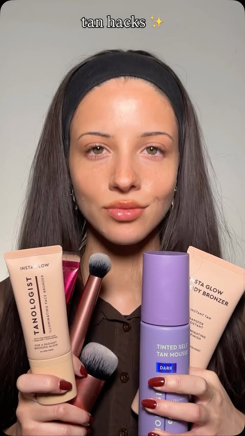 Instagram post by @charlotteroberts for REAL TECHNIQUES. Caption reads: [...] tanner for a no-makeup glow ✨ using....