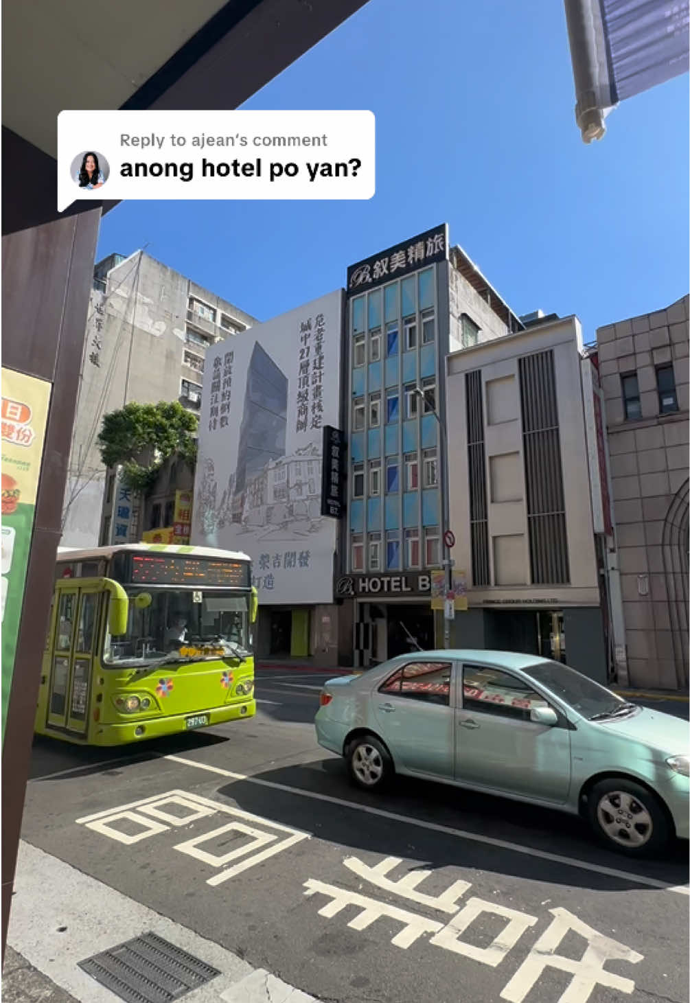 TikTok post by @madiesmooth for agoda. Caption reads: Replying to @ajean Hi! This is HOTEL B7 111 in....
