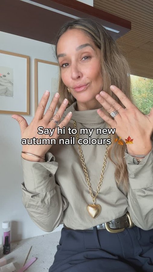 Instagram post by @tianykirilove for Pink Gellac. Caption reads: Autumn Nails incoming 🤎🍂🍁 new @pinkgellac....