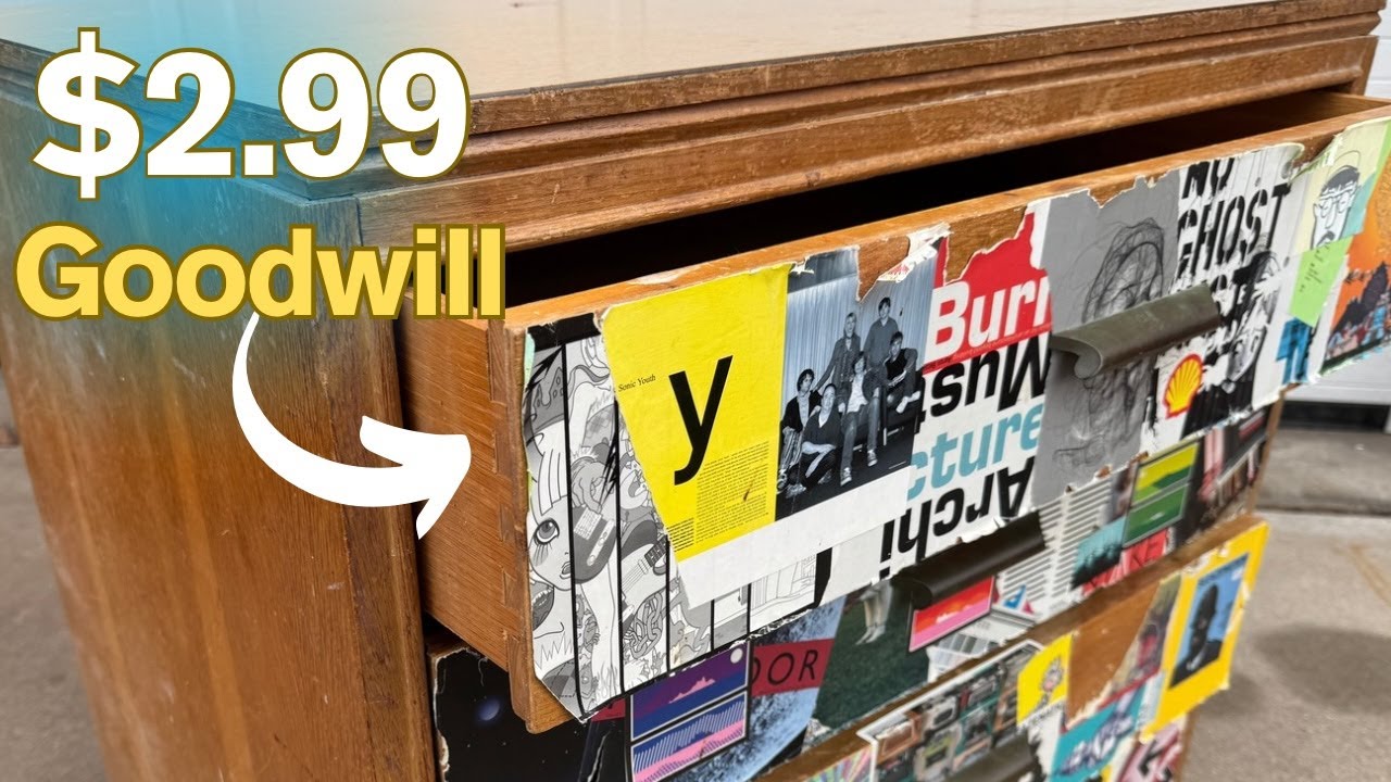 YouTube post by @MadCityModern for SurfPrep sanding. Caption reads: Ep. 150 Restoration of WORST Trashed DRESSER I’ve....