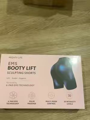 TikTok post by @hiratimalsina23 for Mighty Life. Caption reads: Mighty Life EMS Booty Lift Shorts | Multi‑Mode EMS....