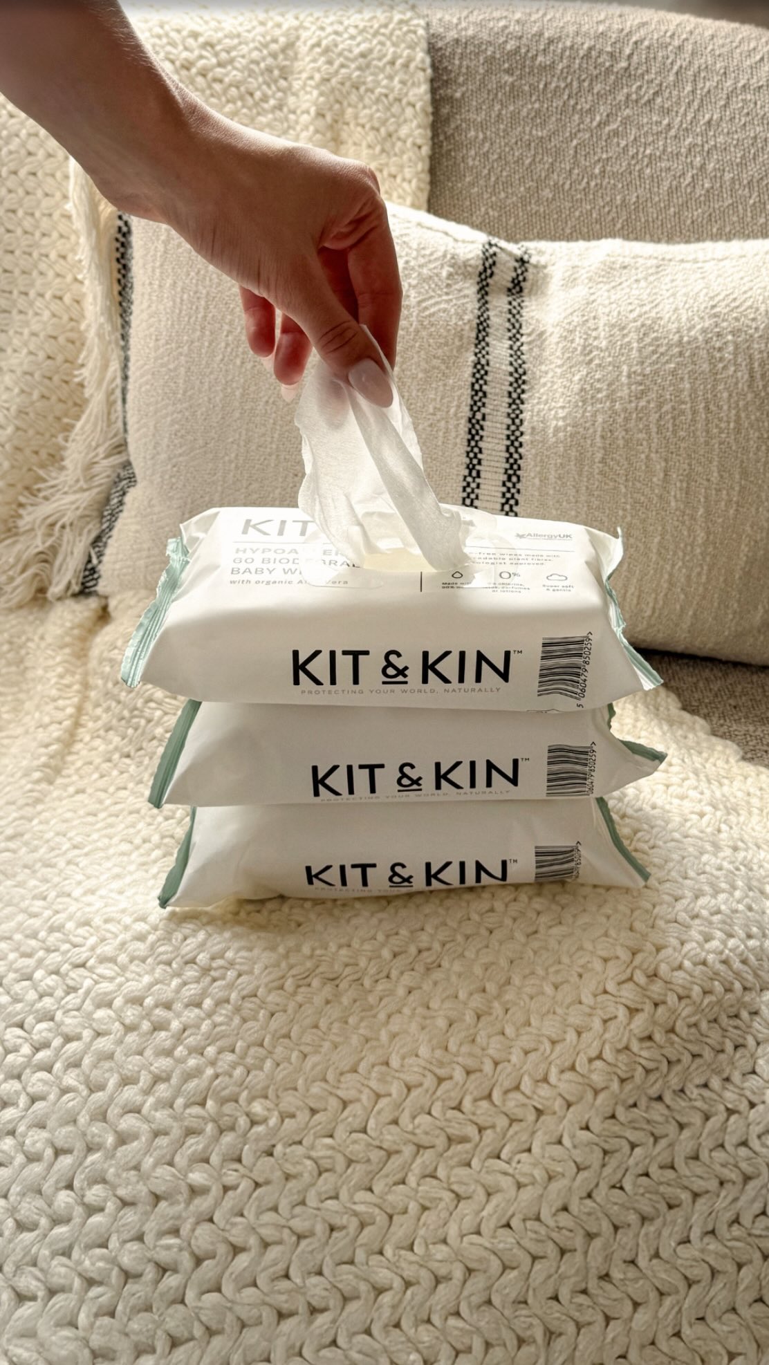 Instagram post by @the_modern_midwife for Kit & Kin. Caption reads: If your baby’s skin has ever reacted to wipes,....