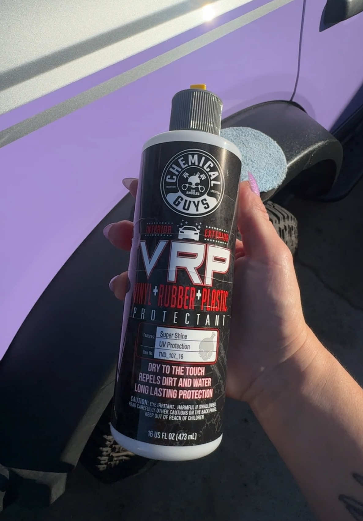 TikTok post by @nixxierogers for Chemical Guys. Caption reads: [...] plastic and vinyl by using the chemical guys....