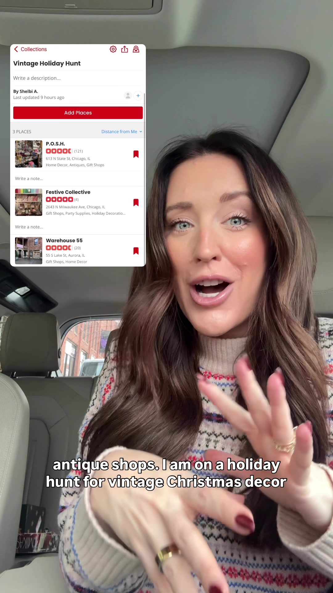 TikTok post by @itsallchictome for Yelp. Caption reads: [...] go thrift shopping! All 3 spots were top....