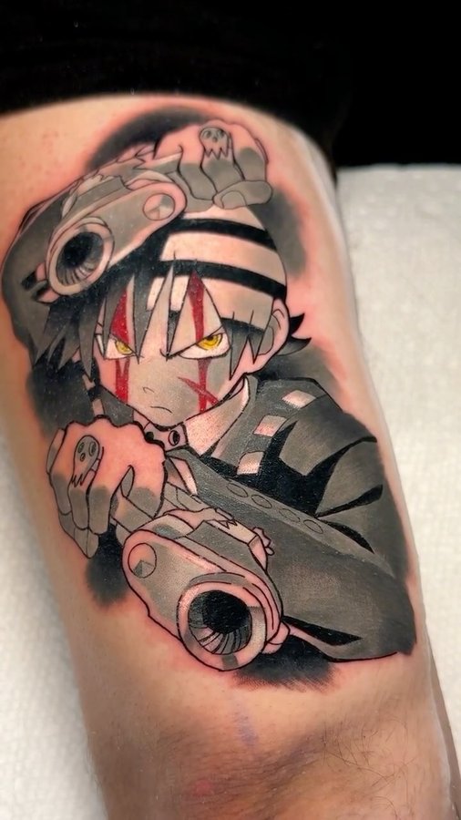 Instagram post by @epicgamerink for Eternal Ink. Caption reads: Death the Kid ⛓️‍💥

📍456 Suffolk ave, Brentwood....