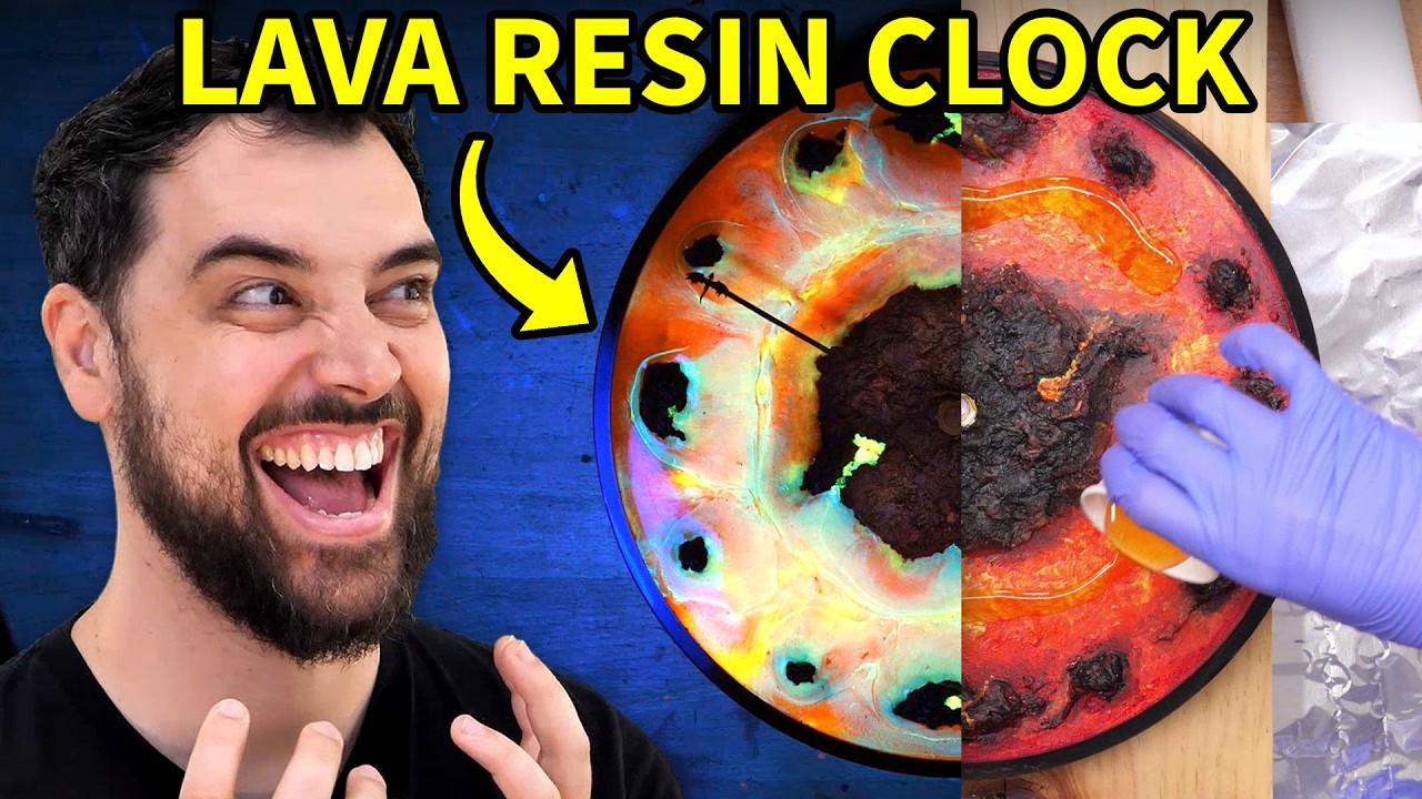 YouTube post by @EvanAndKatelyn2 for Glowforge. Caption reads: Can We Make a Glowing Resin Lava Clock?.