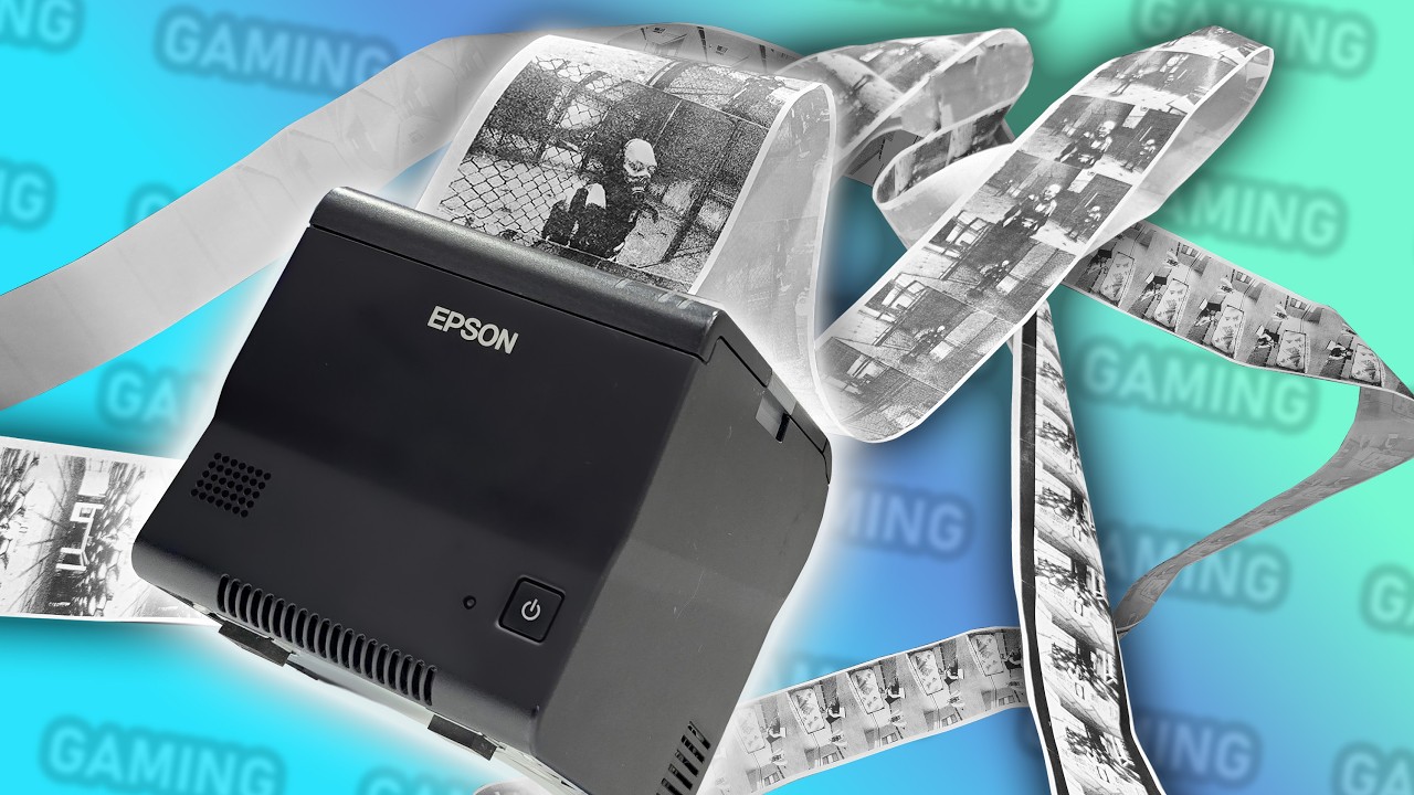 YouTube post by @BringusStudios for PCBWay. Caption reads: Gaming on a Receipt Printer.