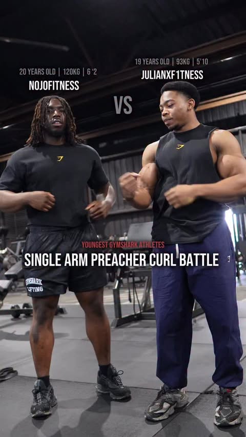 Instagram post by @julianxf1tness for Gymshark. Caption reads: [...] worlds biggest 19 year old 👀 Wearing....