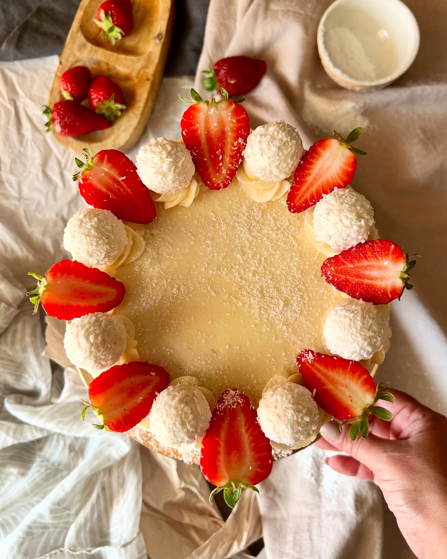 Instagram post by @fad.bakes for Waitrose. Caption reads: S T R A W B E R R Y and vanilla cream cake with  R....