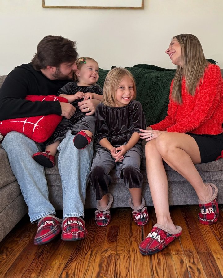 Instagram post by @marissandreaa for Dearfoams. Caption reads: Family matching made easy with @dearfoams slippers....