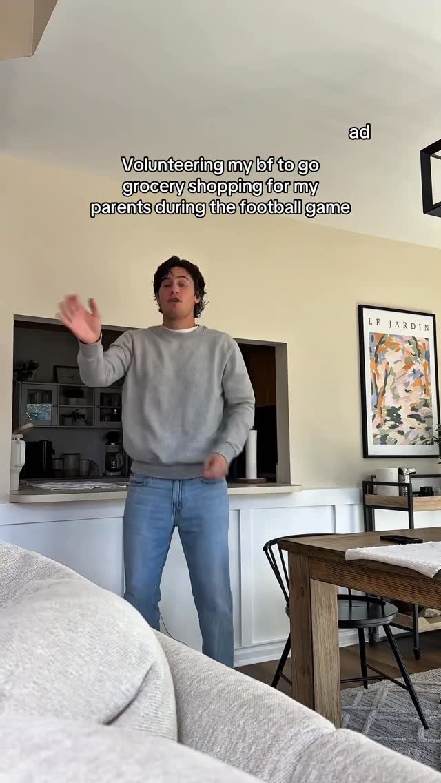 Instagram post by @phoebeanddan for Amazon Fresh. Caption reads: I’ve never seen him panic faster in my life 😂....