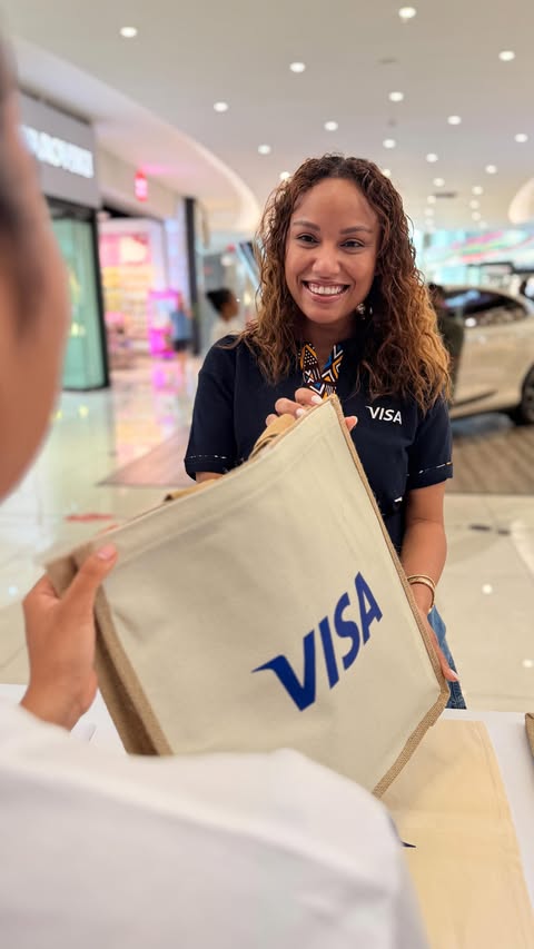 Instagram post by @gina_flies for Visa. Caption reads: Ready to tap & pay with your Visa digital card ?....