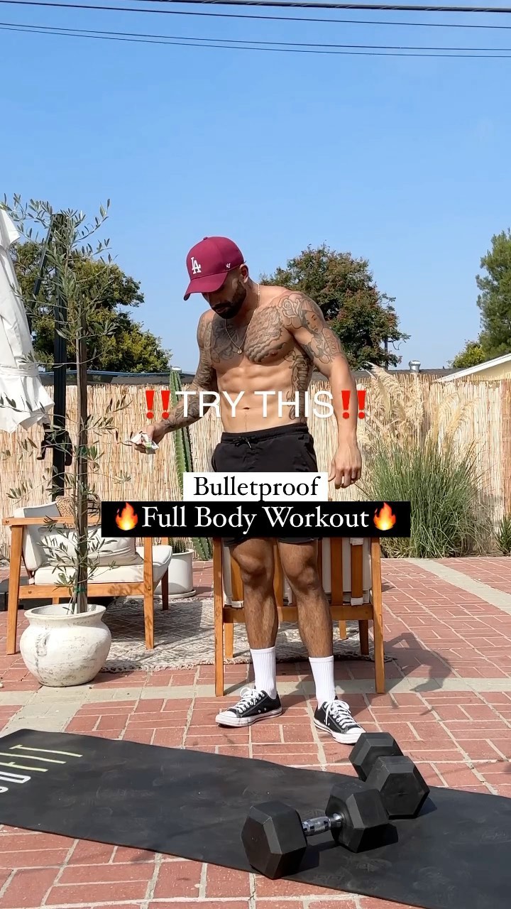 Instagram post by @joebronston for Bulletproof. Caption reads: Full Body Workout mixed w/ an amazing GIVEAWAY....