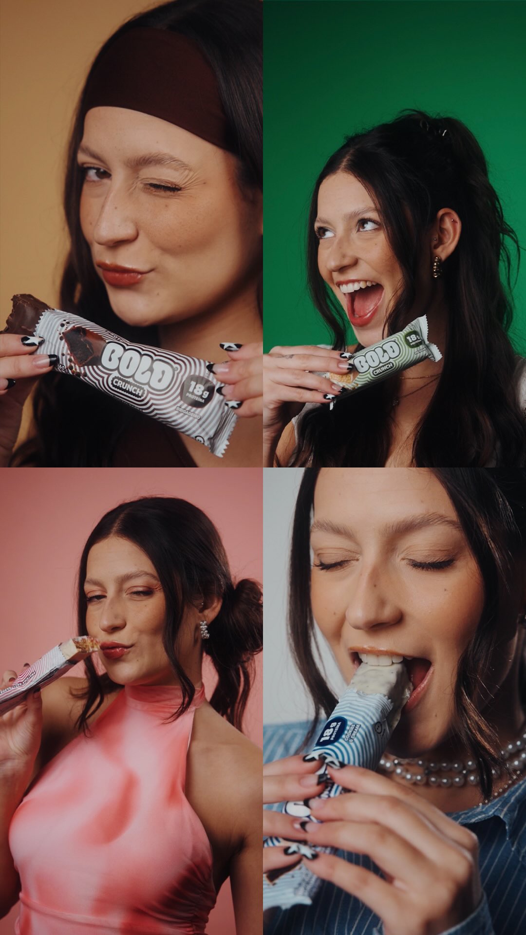 Instagram post by @lele.avila for BOLD SNACKS. Caption reads: Chegou a nova versão da BOLD Crunch, com mais....