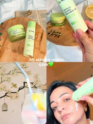 TikTok post by @roroasmr13 for IUNIK. Caption reads: [...] hydrated, fresh & protected skin 🌿✨ 💚....
