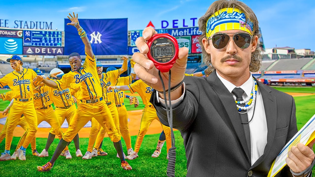 YouTube post by @coachrac for Plate Crate. Caption reads: I Coached The Savannah Bananas at Yankee Stadium!.